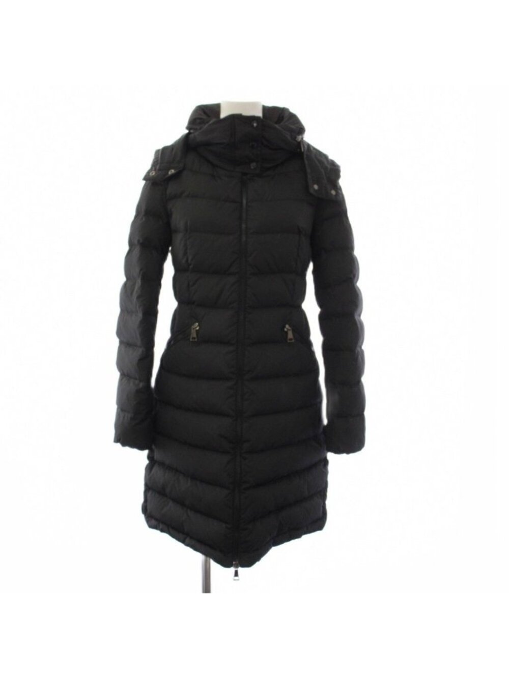 Moncler Flammette Down Coat Hoodie Long Black 00